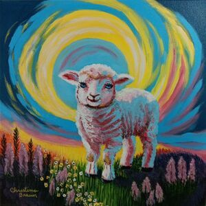 Hand Painted Art Painting Acrylic On 14X14 Stretched Canvas Lamb Signed